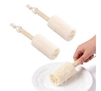 SHZMJL 3 Pack Loofah Sponge Cleaning Brush Set, 18cm Long Handle Cup & Bowl Brush with Hanging Rope, Reusable Natural Loofah Scrubber for Kitchen Dishes