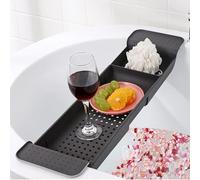 SHZMJL Bathtub Tray, Expandable Bath Tray, Adjustable Bathroom Organizers and Storage, Bathtub Caddy Tray for tub for Candle Towel, Book, Wine, Shower, Bathroom Accessories - Black …