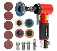 SI FANG 16Pcs Right Angle Air Die Grinder Kit with 1/4" 1/8" Collets 2 Inch Quick Change Roll Lock Sanding Discs Mix Set Accessories, 20,000RPM Pneumatic Grinding Tools Sander (Red)