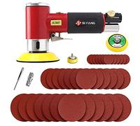SI FANG 51Pcs Mini Air Sander Kit, Random Orbit Air Polisher Tools with 1" 2" 3" Sanding Discs Buffing Pads Sets, Dual Action Sanding Machine Grinder for Detailing Polishing, Wood Sanding (Red)