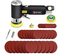 SI FANG Mini Air Sander Kit, 1/2/3inch Random Orbital Sander Car Polisher with 45Pcs Sanding Discs & 3Pcs Backing Pads, High Speed Pneumatic Grinder Tools Machine for Metal & Wood Polishing(Black)