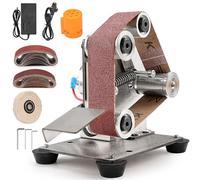 SI FANG Mini Belt Sander for Knife Sharpening 7 Speed 20 Belts UK Plug | Precision Mini Bench Belt Sander for Knife Making & Jewellery DIY, 7 Speed Adjustable, 20 Sanding Belts with UK Plug