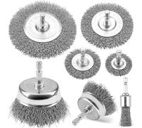 SI FANG Wire Brush for Drill, 7 Pcs Wire Wheel Cup Brush Set, Coarse Carbon Steel Crimped Metal Drill Brushes with 6mm Hex Shank, for Cleaning Rust Removal Paint, Drill Brush Attachment