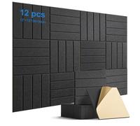 SI SEN Acoustic Panels, Pack of 12 Self-Adhesive Polyester Sound Absorbers, 30 x 30 x 0.9 cm, Wall Design and Sound Insulation, Decorative Acoustic Panels (Black)