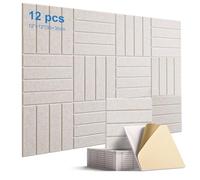 SI SEN Acoustic Panels, Pack of 12 Self-Adhesive Polyester Sound Absorbers, 30 x 30 x 0.9 cm, Wall Design and Sound Insulation, Decorative Acoustic Panels (Light Beige)