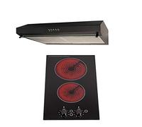 SIA 30cm 2 Zone Black Electric Domino Ceramic Hob & 60cm Visor Cooker Hood Fan