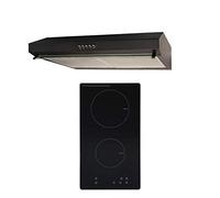 SIA 30cm 2 Zone Black Electric Domino Induction Hob & 60cm Visor Cooker Hood Fan