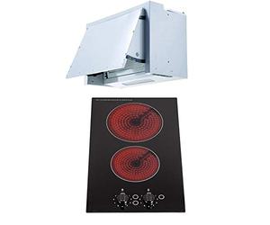 SIA 30cm Black Domino 2 Zone Electric Ceramic Hob And 60cm Integrated Extractor