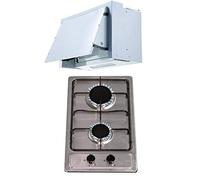 SIA 30cm Domino Stainless Steel 2 Burner Gas Hob & 60cm Integrated Extractor Fan