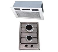 SIA 30cm Domino Stainless Steel 2 Burner Gas Hob And 52cm Canopy Cooker Hood Fan
