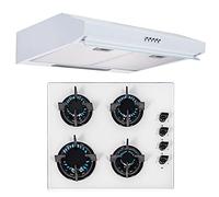 SIA 60cm 4 Burner White Gas On Glass Hob & Slim Visor Cooker Hood Extractor Fan