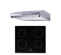 SIA 60cm 4 Zone Black Touch Control Induction Hob And Silver Visor Cooker Hood