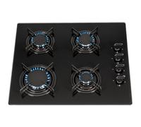 SIA GHG612BL 60cm Black 4 Burner Gas On Glass Hob With Enamel Pan Stands & FFD