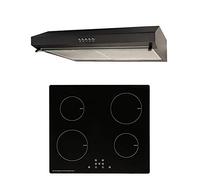 SIA 60cm Black 4 Zone 13amp Plug In Induction Hob & Visor Cooker Hood Extractor