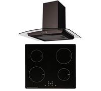 SIA 60cm Black 4 Zone ECO Plug In Touch Control Induction Hob & Curved Hood Fan