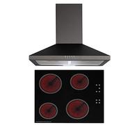 SIA 60cm Black 4 Zone Touch Control Ceramic Hob And Pyramid Chimney Cooker Hood