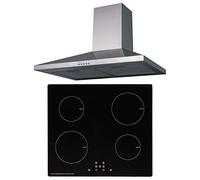 SIA 60cm Black 4 Zone Touch Control Induction Hob & Stainless Steel Cooker Hood