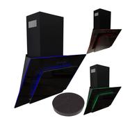 SIA AGE61BL 60cm Black Glass Angled Kitchen Cooker Hood Chimney Extractor Fan With Red Blue & Green LED Edge Lit Mood Lighting & Carbon Filter