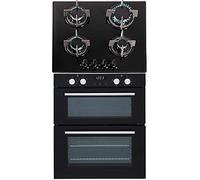 SIA 60cm Black Built Under Double Electric Fan Oven & SIA 4 Burner Gas Glass Hob