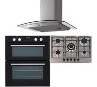 SIA 60cm Black Built Under Double Oven, 70cm 5 Burner Gas Hob And Curved Hood