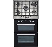SIA 60cm Black Built Under Double Oven And 70cm Stainless Steel 5 Burner Gas Hob