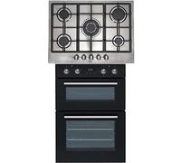 SIA 60cm Black Double Built In Oven And Stainless Steel 70cm 5 Burner Gas Hob