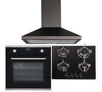 SIA 60cm Black Single Touch Control Fan Oven, 4 Burner Gas Hob And Cooker Hood