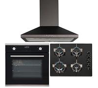 SIA 60cm Black Touch Control Single Fan Oven, 4 Burner Gas Hob & Chimney Hood
