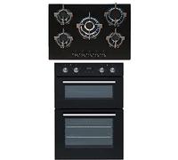 SIA 60cm Built In Double Electric Oven & Black 70cm 5 Burner Gas On Glass Hob