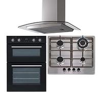 SIA 60cm Built-in Double Oven, Stainless Steel 4 Burner Gas Hob & Cooker Hood