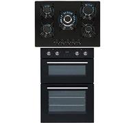 SIA 60cm DO102 Double Built In Electric Fan Oven & GHG713BL 5 Burner Gas On Glass Hob With Enamel Pan Stands