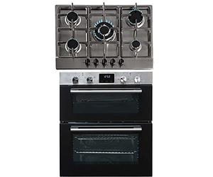 SIA 60cm DO111SS Stainless Steel Double Electric Fan Oven & 70cm SSG701SS 5 Burner Gas Hob With Cast Iron Pan Stands