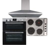 SIA 60cm DO111SS Stainless Steel Electric Double Built-under Fan Oven, PHP601SS Solid Plate 4 Zone Electric Hob & CHL60SS Chimney Cooker Hood Fan