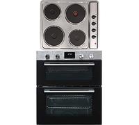 SIA 60cm DO111SS Stainless Steel Electric Double True Fan Oven & PHP601SS Solid Plate 4 Zone Electric Easy clean Hob