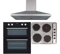 SIA 60cm Double Electric Built-under Oven, 4 Zone Hob & Stainless Steel Hood Fan