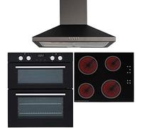 SIA 60cm Double Electric Oven, 4 Zone Touch Control Ceramic Hob And Chimney Hood