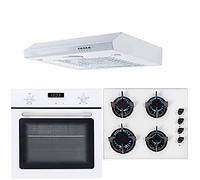 SIA 60cm SO103WH White Electric True Built-In Single Fan Oven, GHG602WH 4 Burner Gas on Glass Hob & STH60WH Slimline Visor Cooker Hood Extractor Fan
