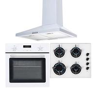 SIA 60cm SO103WH White Single Electric Fan Oven, GHG602WH 4 Burner Gas Hob & CHL60WH Chimney Cooker Hood