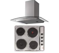 SIA 60cm Stainless Steel 4 Zone Plate Electric Hob And Curved Glass Cooker Hood