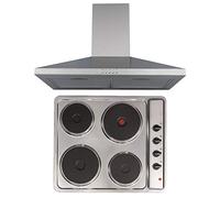 SIA 60cm Stainless Steel 4 Zone Solid Plate Electric Hob & Chimney Cooker Hood