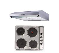 SIA 60cm Stainless Steel 4 Zone Solid Plate Electric Hob & Visor Cooker Hood Fan