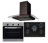 SIA 60cm Stainless Steel Fan Oven, 70cm Black 5 Burner Gas Hob & Curved Hood Fan