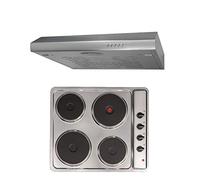 SIA 60cm Stainless Steel Solid Plate 4 Zone Electric Hob & Visor Cooker Hood Fan