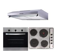 SIA 60cm True Fan Single Electric Oven, 4 Zone Plate Hob & Visor Cooker Hood Fan