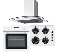 SIA 60cm White Single Electric Fan Oven 4 Burner Gas Hob & Curved Cooker Hood