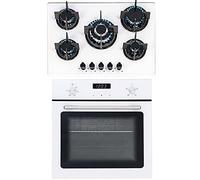 SIA 60cm White Single Electric True Fan Oven & 70cm White 5 Burner Gas Glass Hob