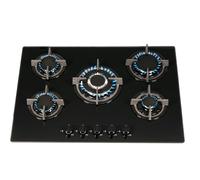 70cm Black 5 Burner Gas On Glass Hob With Cast Iron Pan Stands- GHG703BL SIA Black One Size