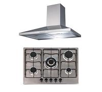 SIA 70cm Stainless Steel 5 Burner Gas Hob And Chimney Extractor Cooker Hood Fan
