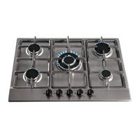 SIA 70cm Stainless Steel 5 Burner Gas Hob With Cast Iron Pan Stands & Wok Burner