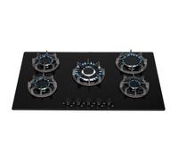 SIA 90cm Black 5 Burner Gas On Glass Hob, Cast Iron Supports, LPG Kit- BGH90BL SIA Black
